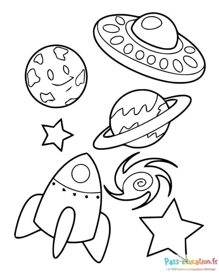 Coloriage Voyage spatial enfantin à imprimer et colorier