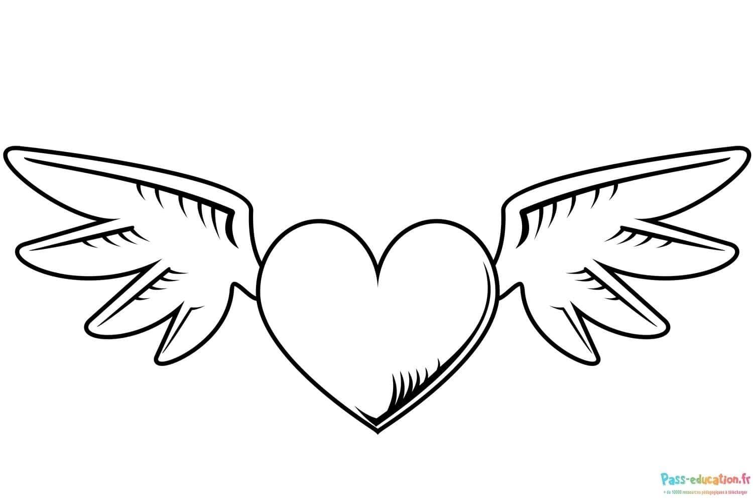 Coloriage Cœur ailé à imprimer et colorier