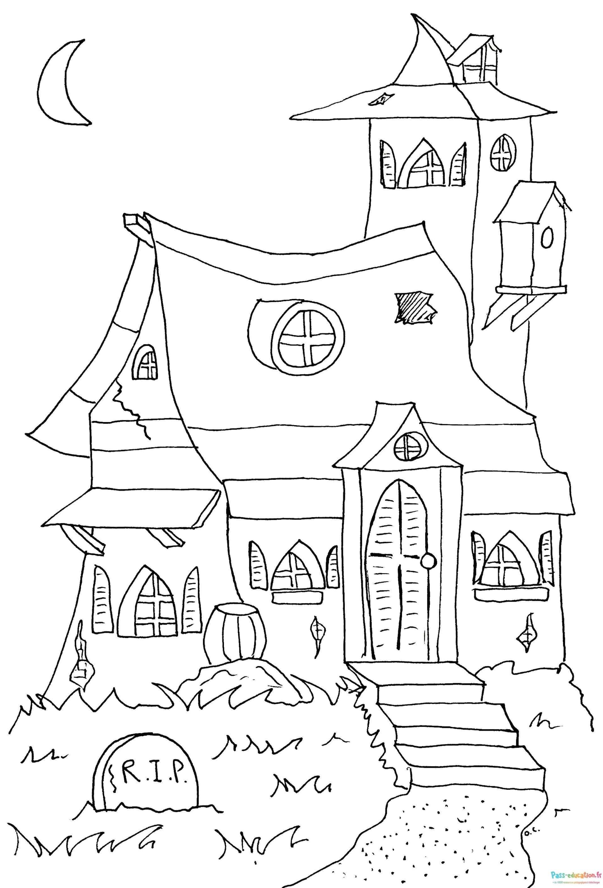 Coloriage Maison hantée à imprimer et colorier