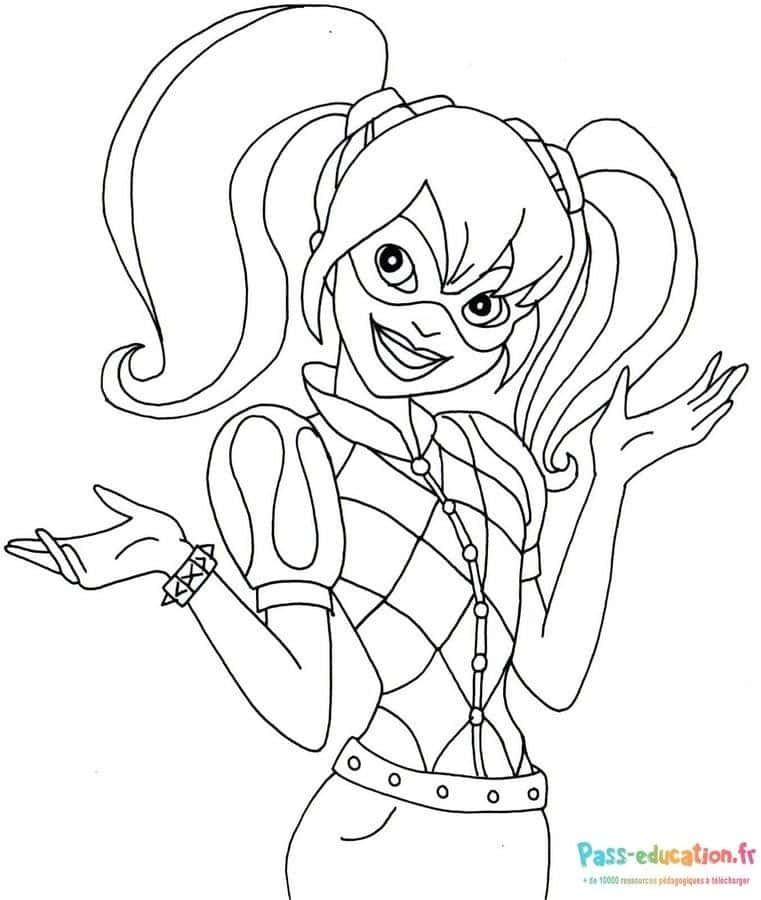Coloriage Harley Quinn joyeuse à imprimer et colorier