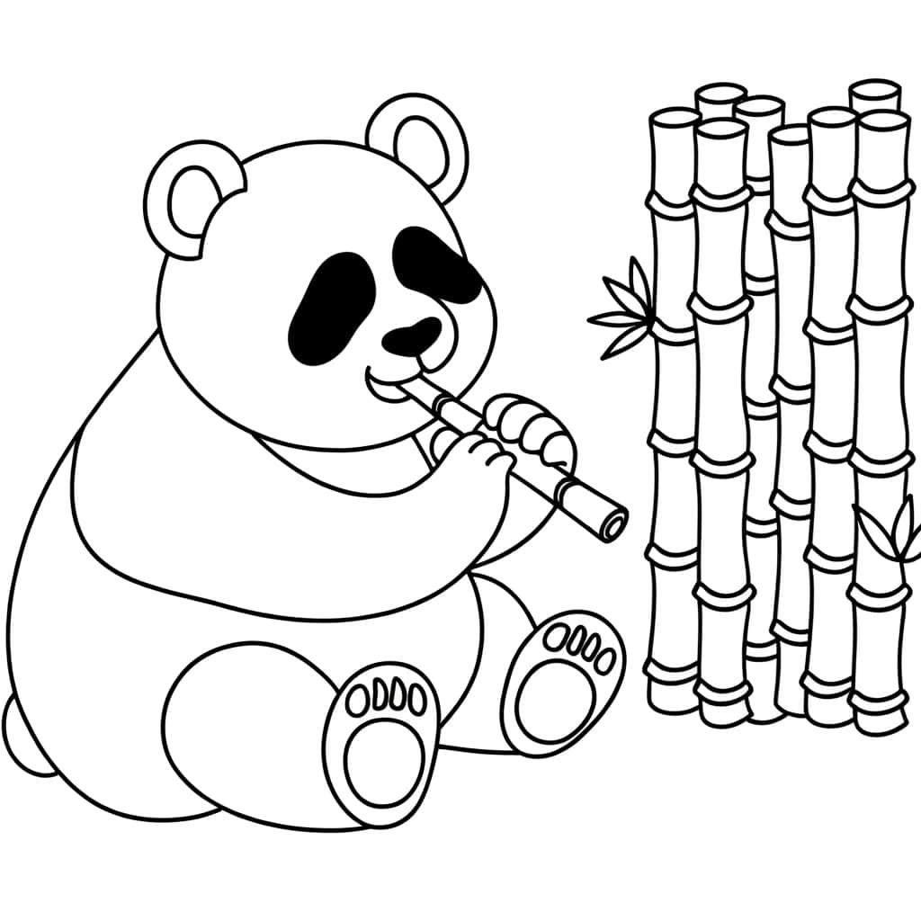 Coloriage Panda jouant de la flûte à imprimer et colorier