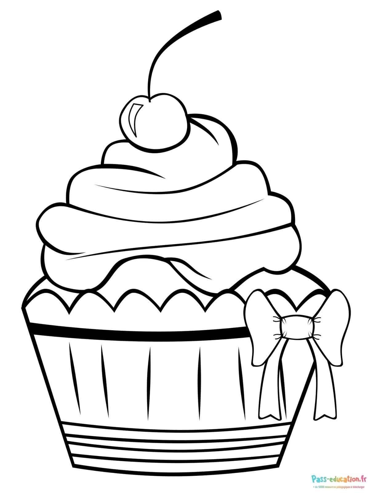 Coloriage Cupcake cerise à imprimer et colorier