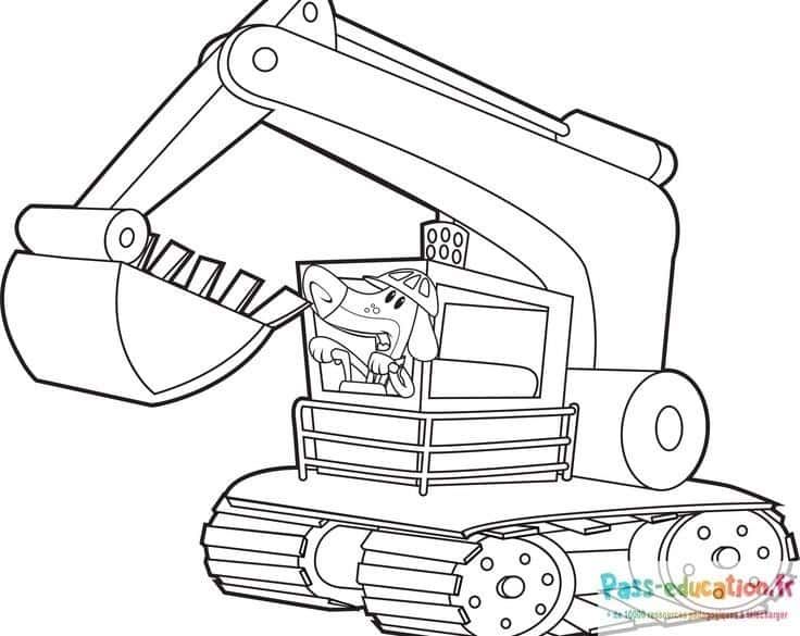 Coloriage Excavatrice avec dinosaure à imprimer et colorier