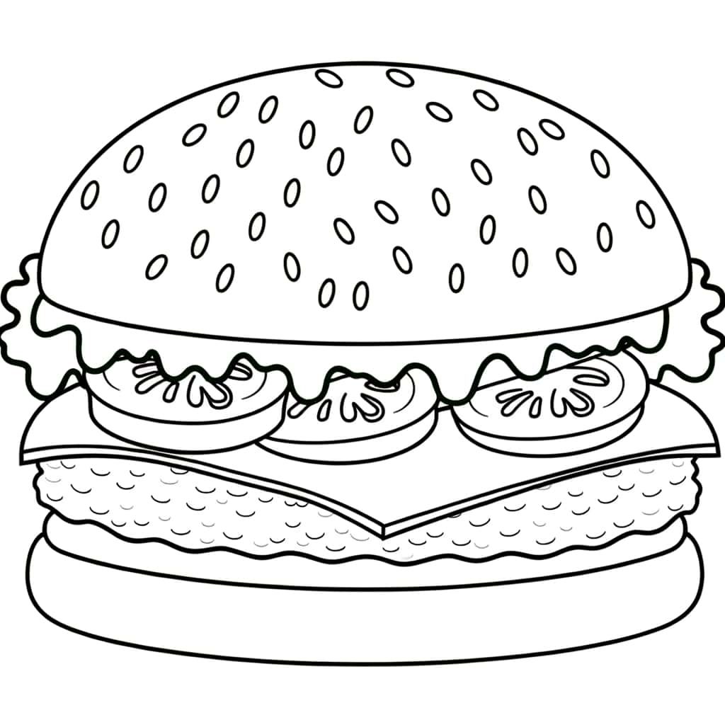 Coloriage Burger délicieux à imprimer et colorier