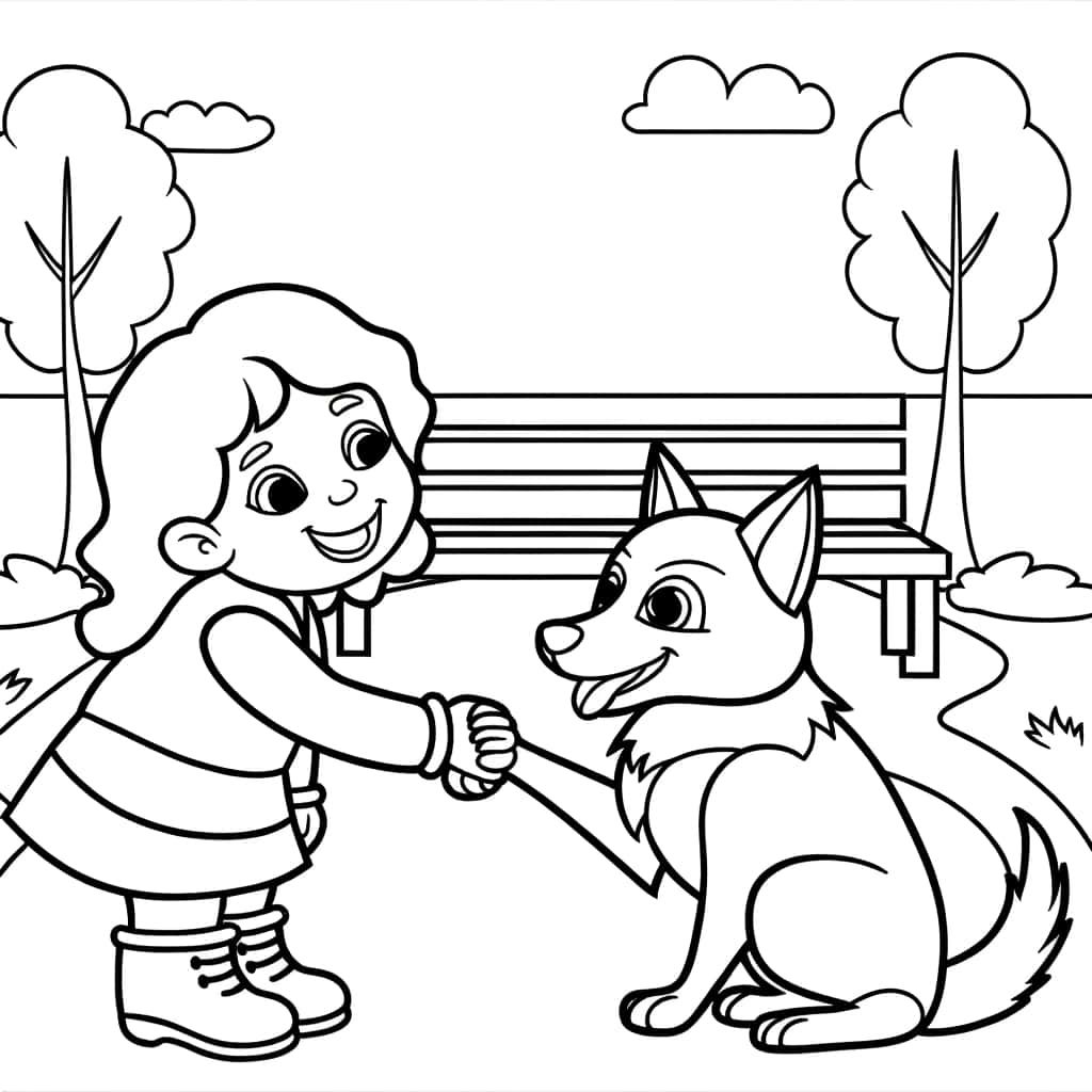 Coloriage Amitié chien enfant à imprimer et colorier
