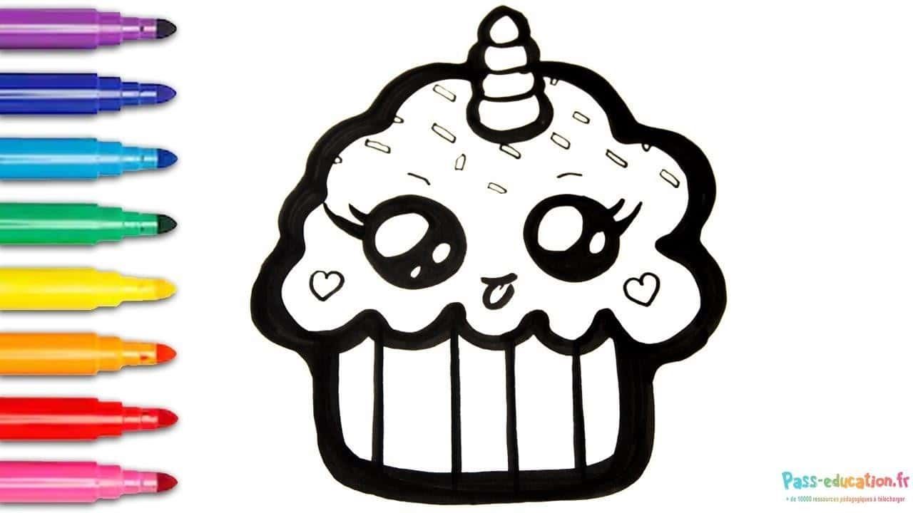 Coloriage Cupcake kawaii à imprimer et colorier