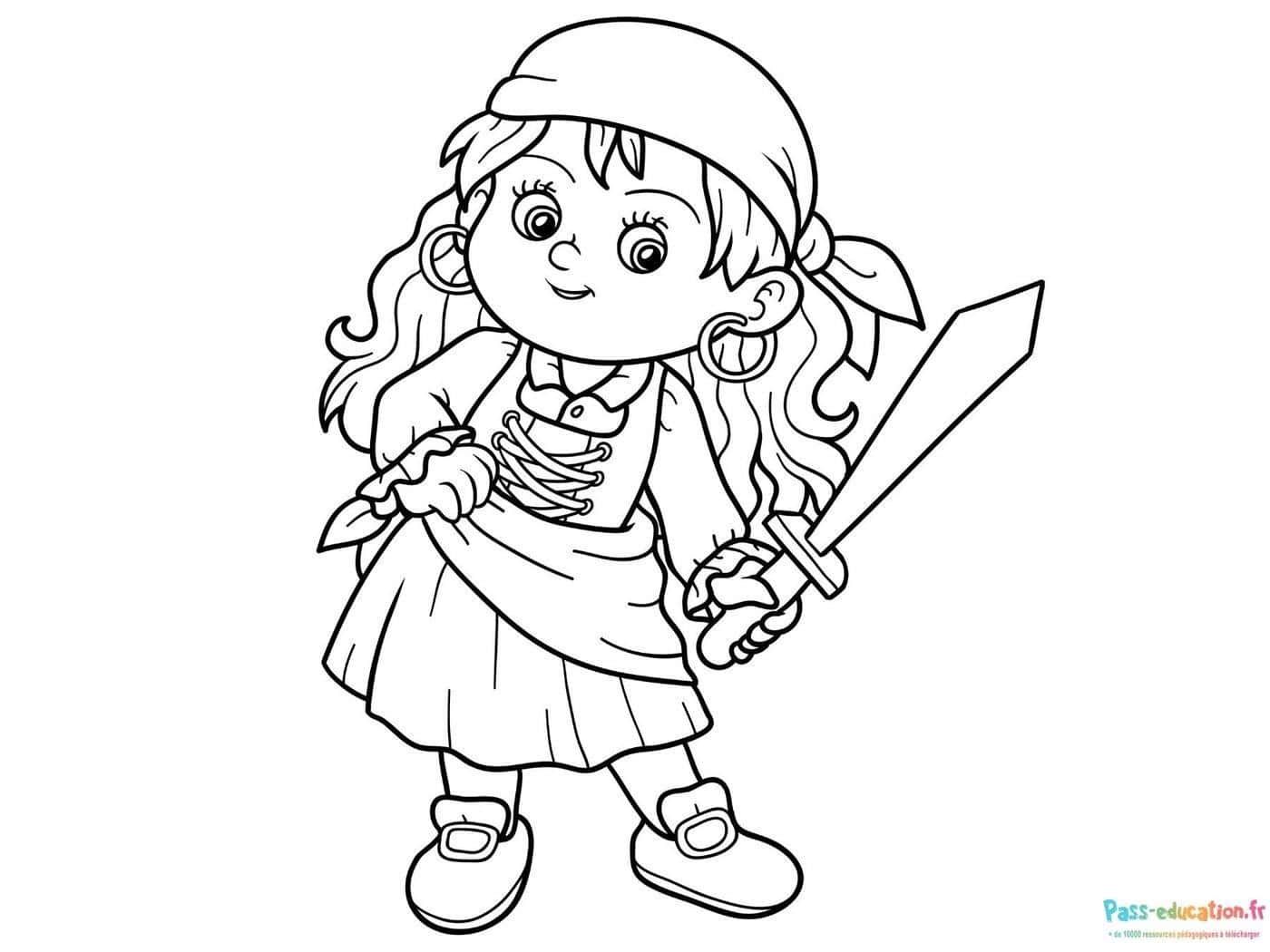 Coloriage Petite pirate à imprimer et colorier