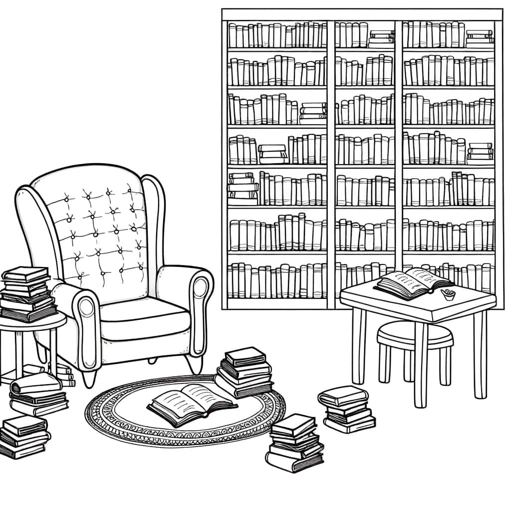 Coloriage Bibliothèque confortable à imprimer et colorier