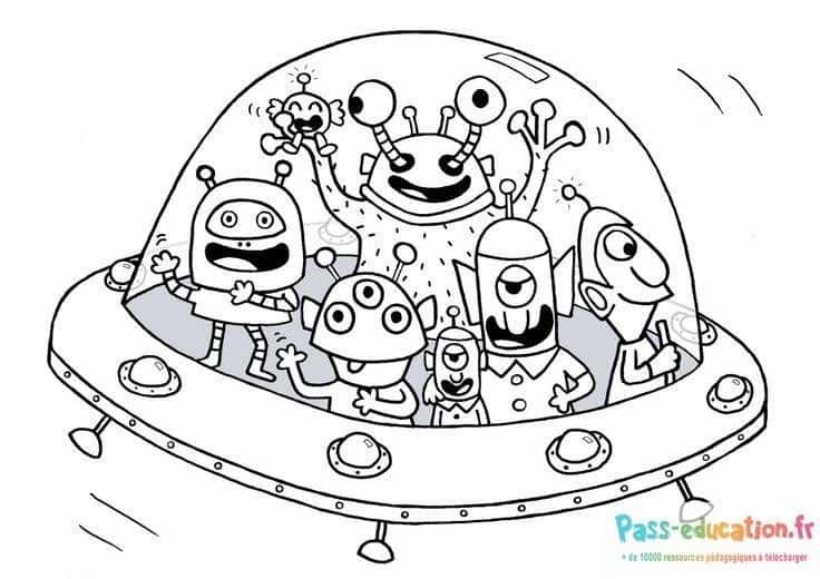 Coloriage Aliens dans vaisseau spatial à imprimer et colorier