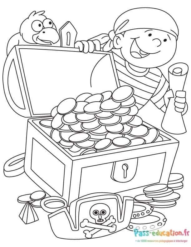Coloriage Pirate et trésor à imprimer et colorier