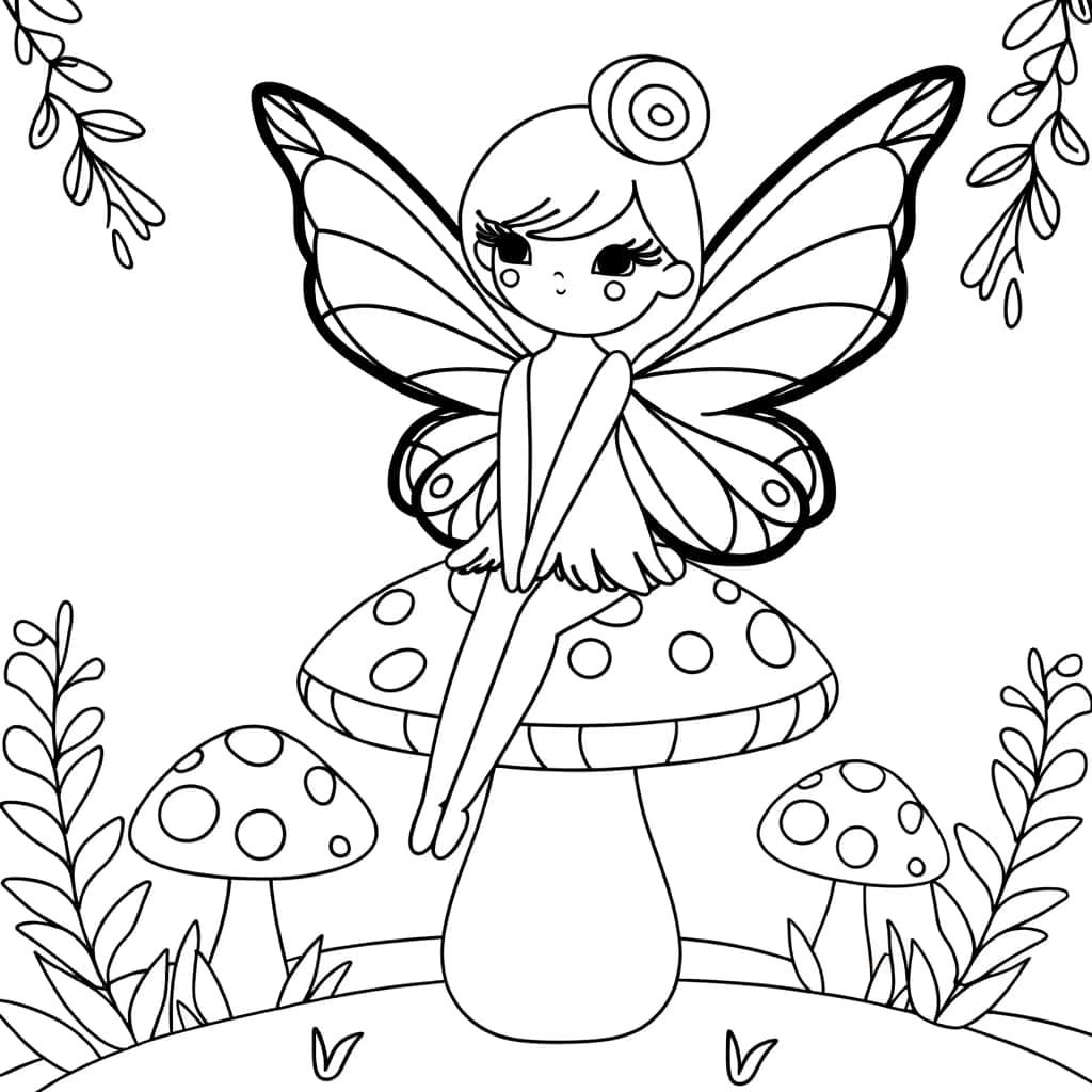 Coloriage Fée sur champignon à imprimer et colorier