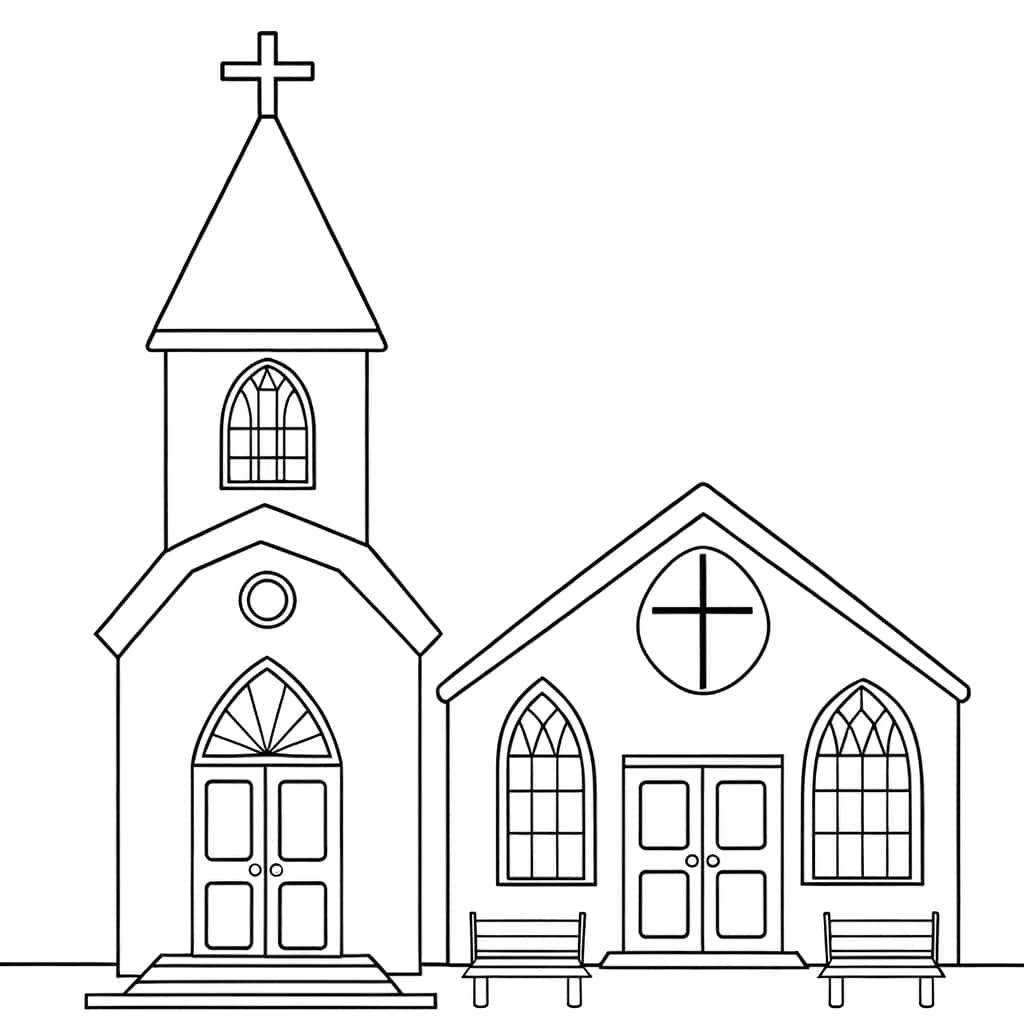 Coloriage Église catholique à imprimer et colorier