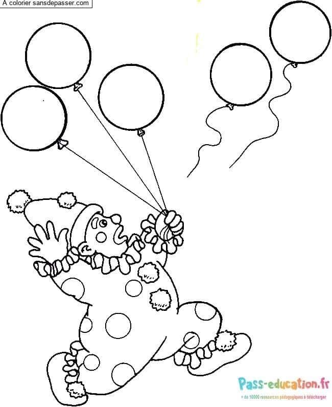 Coloriage Clown aux ballons à imprimer et colorier