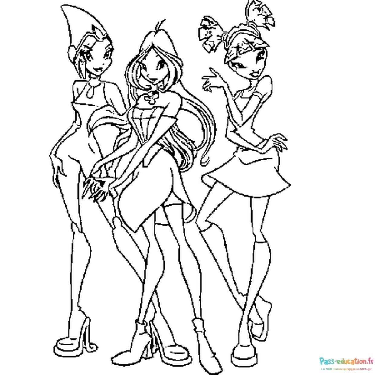 Coloriage Trio de fées Winx à imprimer et colorier