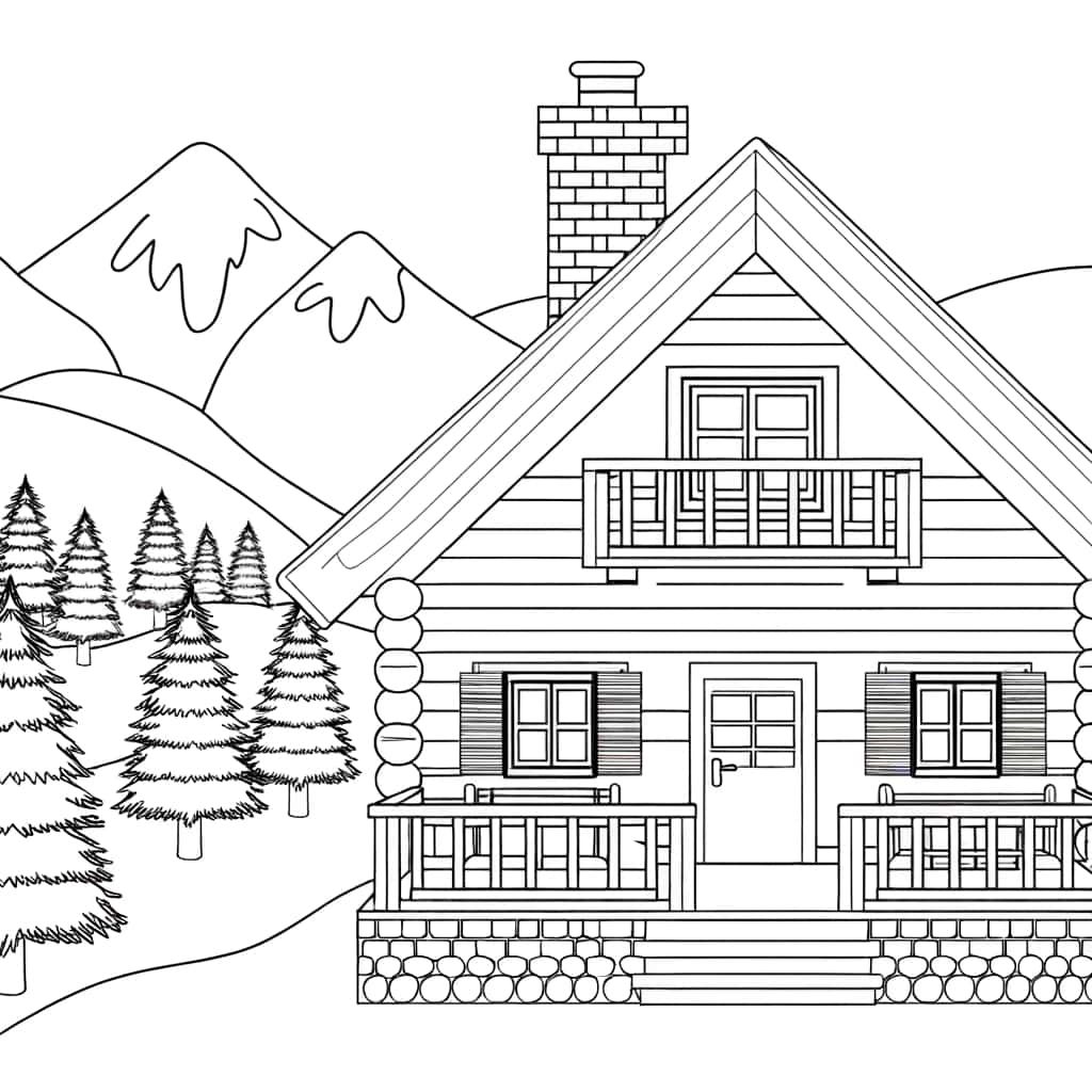 Coloriage Chalet montagne à imprimer et colorier