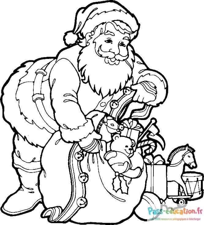Coloriage Père Noël chargé à imprimer et colorier