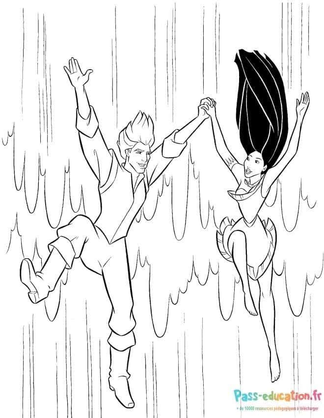 Coloriage Pocahontas et John Smith à imprimer et colorier