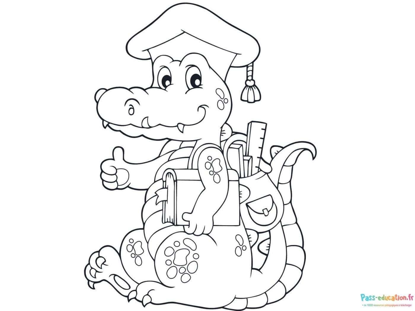 Coloriage Alligator diplômé à imprimer et colorier