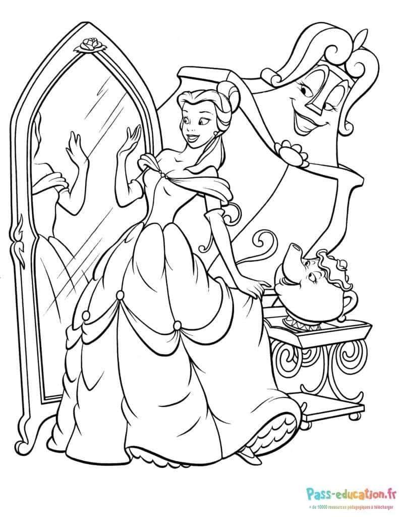 Coloriage Belle devant miroir à imprimer et colorier