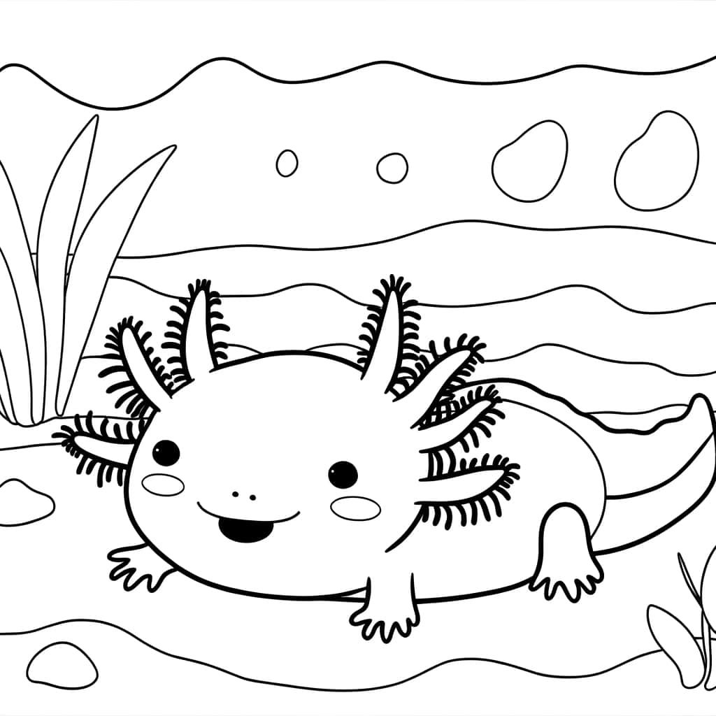 Coloriage Axolotl souriant à imprimer et colorier