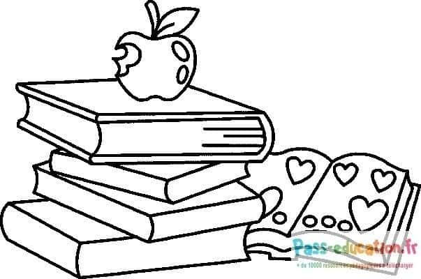 Coloriage Livres et pomme à imprimer et colorier