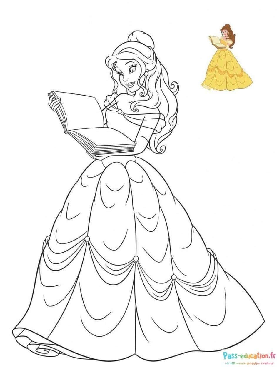 Coloriage Belle en lecture à imprimer et colorier