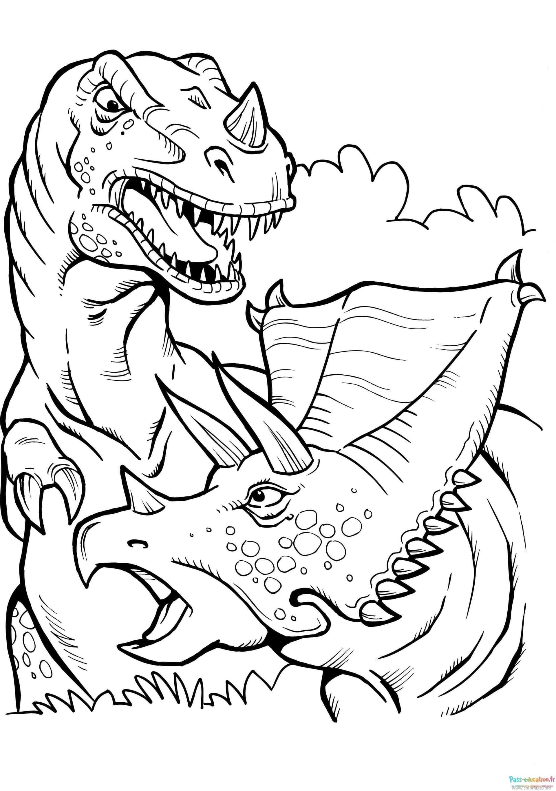 Coloriage Duel de dinosaures à imprimer et colorier