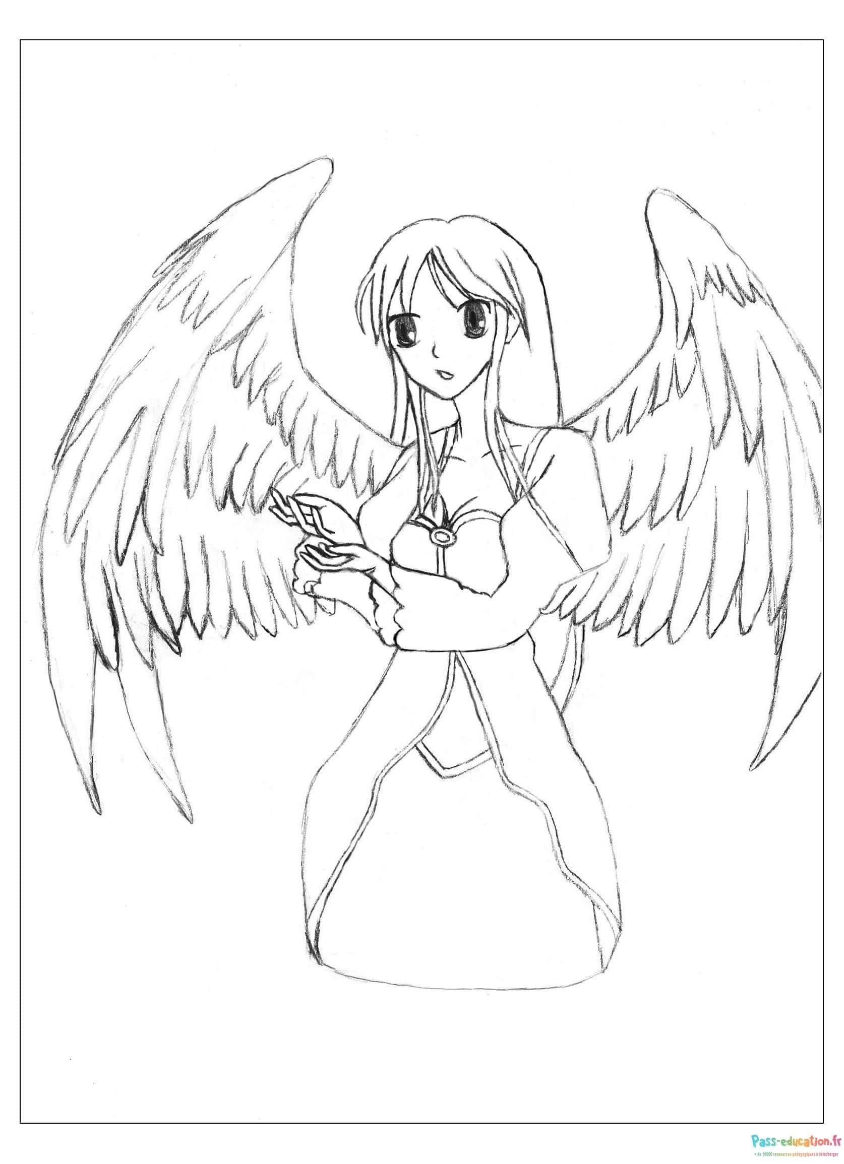 Coloriage Ange féminin à imprimer et colorier