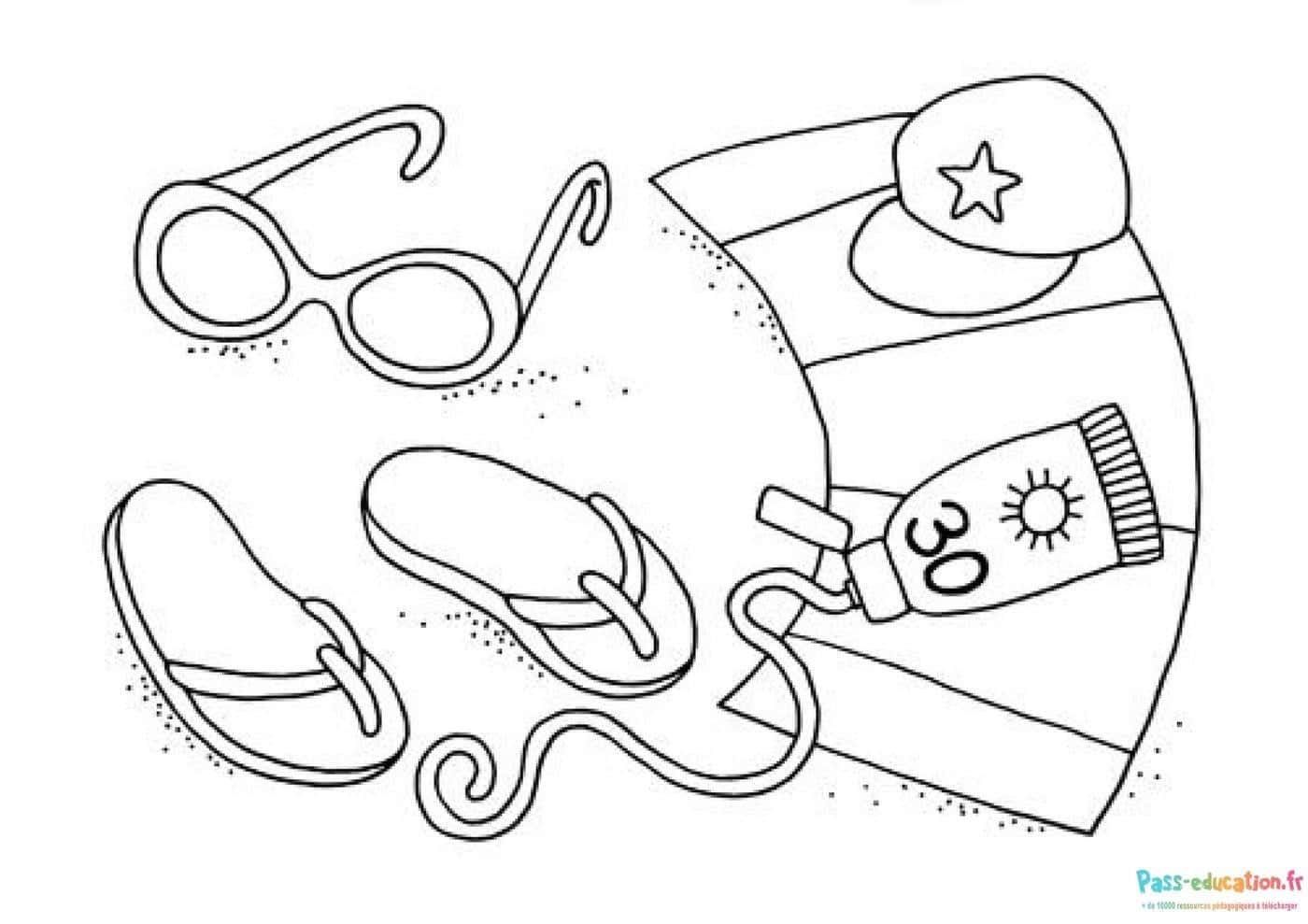 Coloriage Accessoires de plage à imprimer et colorier