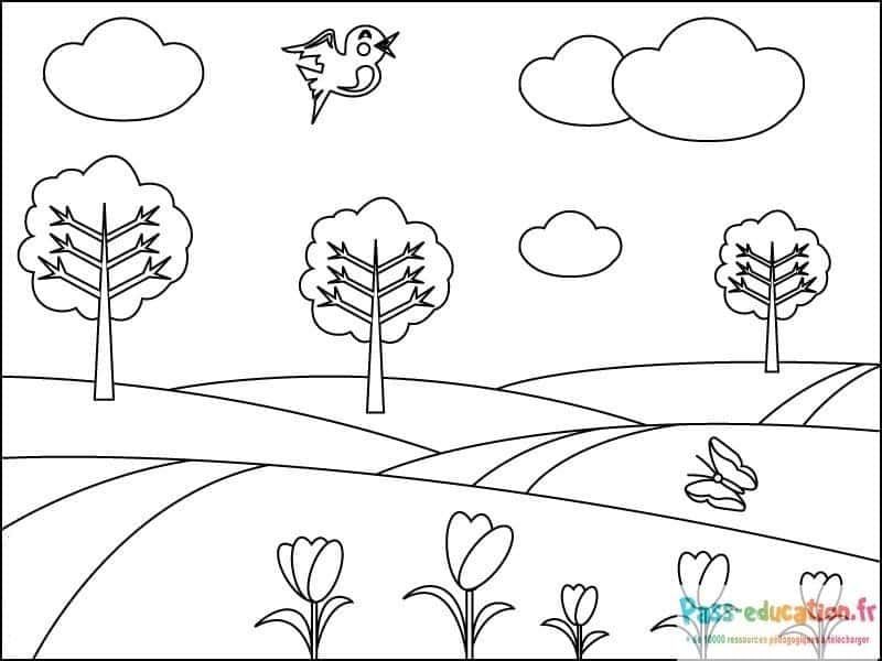 Coloriage Paysage champêtre à imprimer et colorier