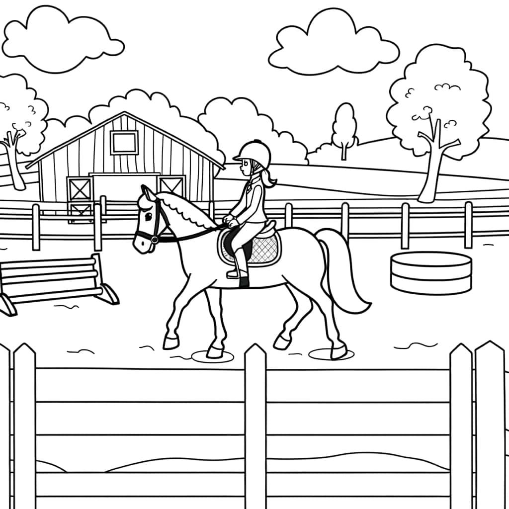 Coloriage Cavalier au Centre Equestre à imprimer et colorier