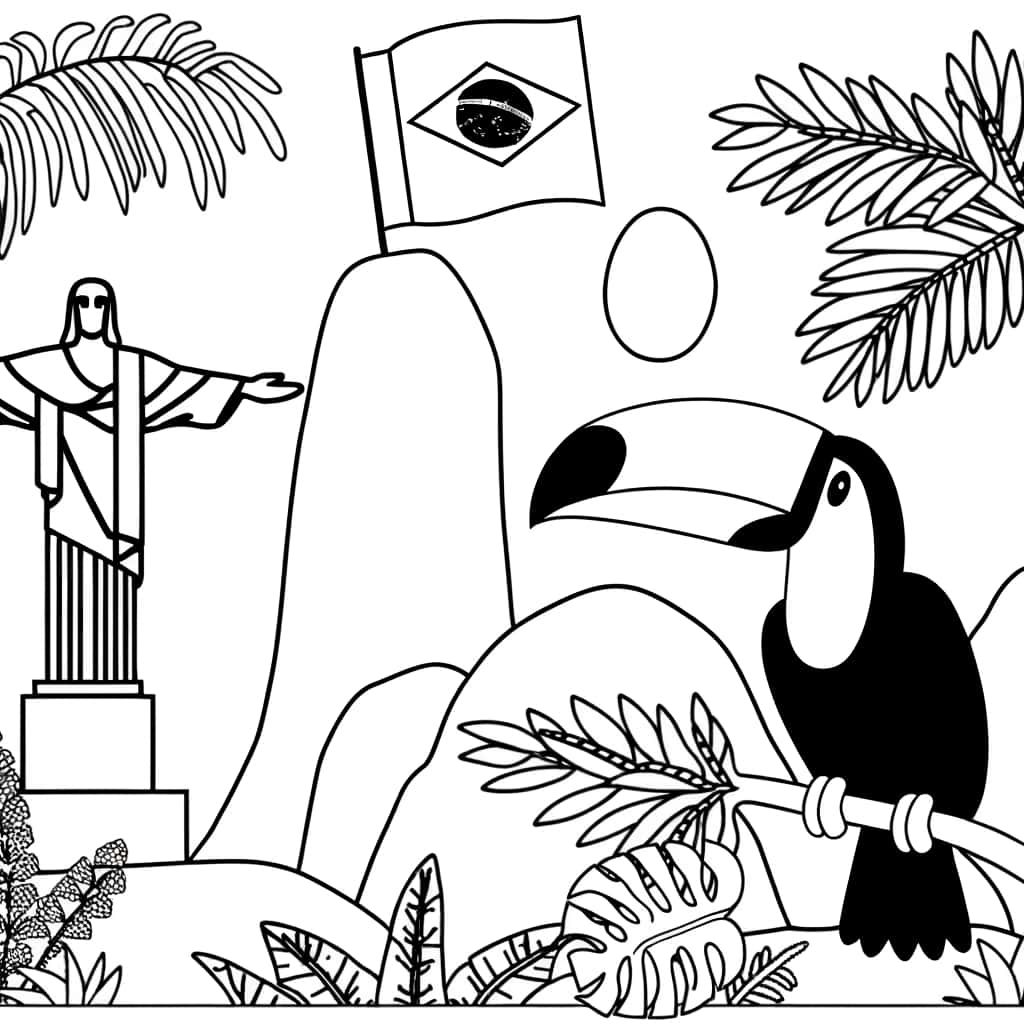 Coloriage Brésil illustré à imprimer et colorier