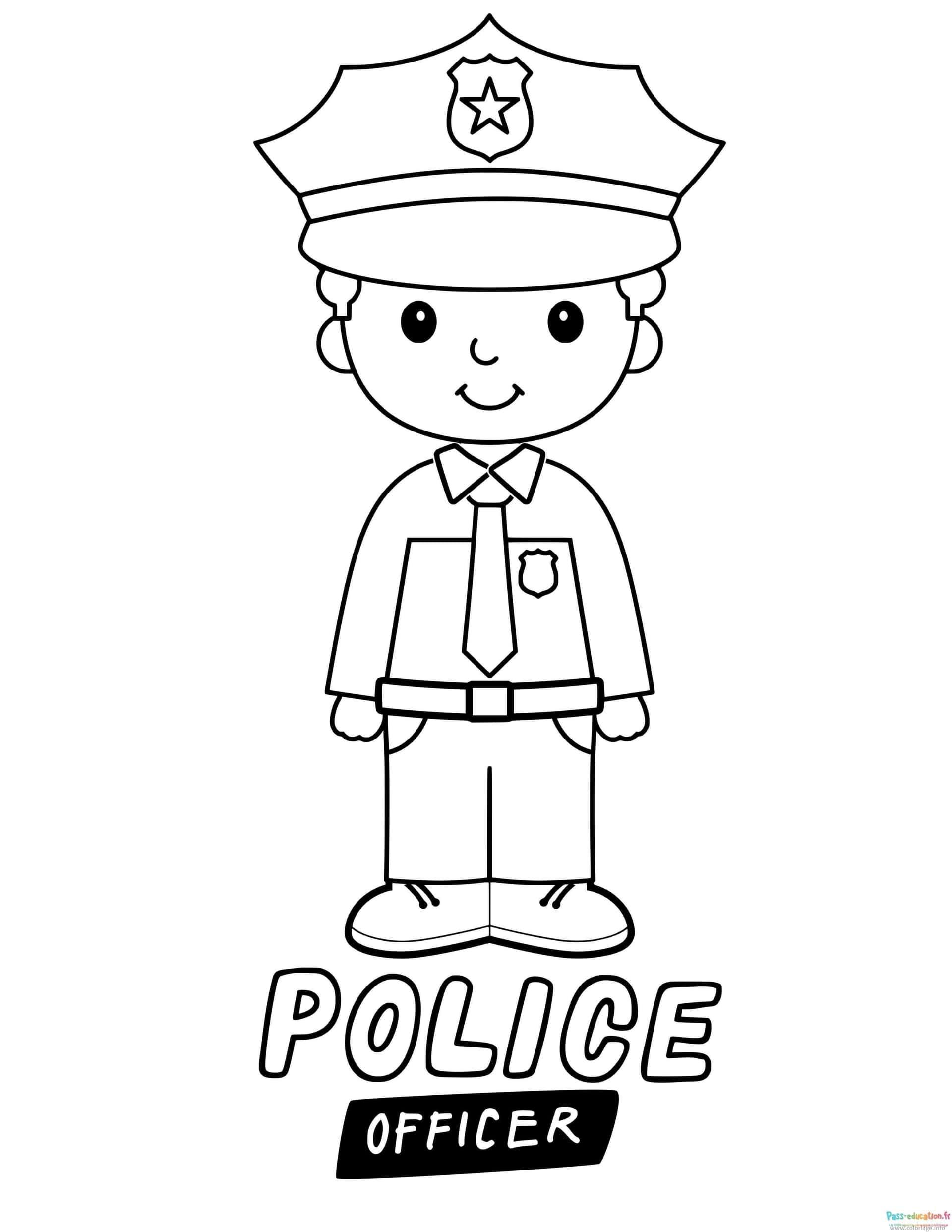 Coloriage Policier souriant à imprimer et colorier