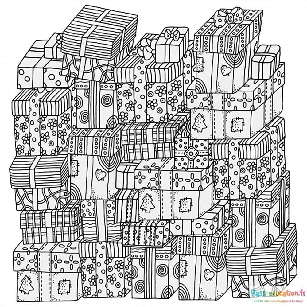 Coloriage Empilement de cadeaux à imprimer et colorier