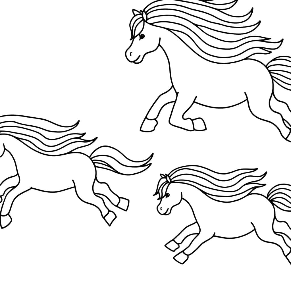 Coloriage Trois chevaux en course à imprimer et colorier