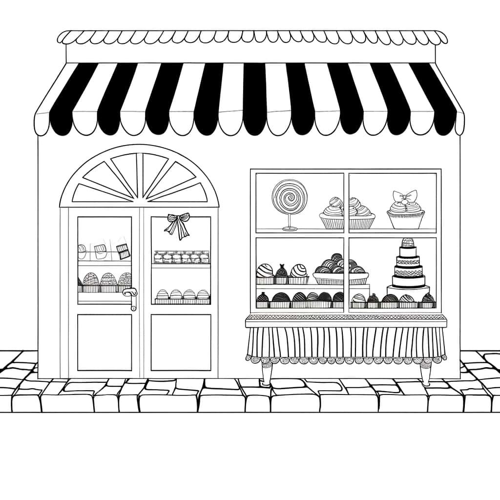 Coloriage Boutique de douceurs à imprimer et colorier