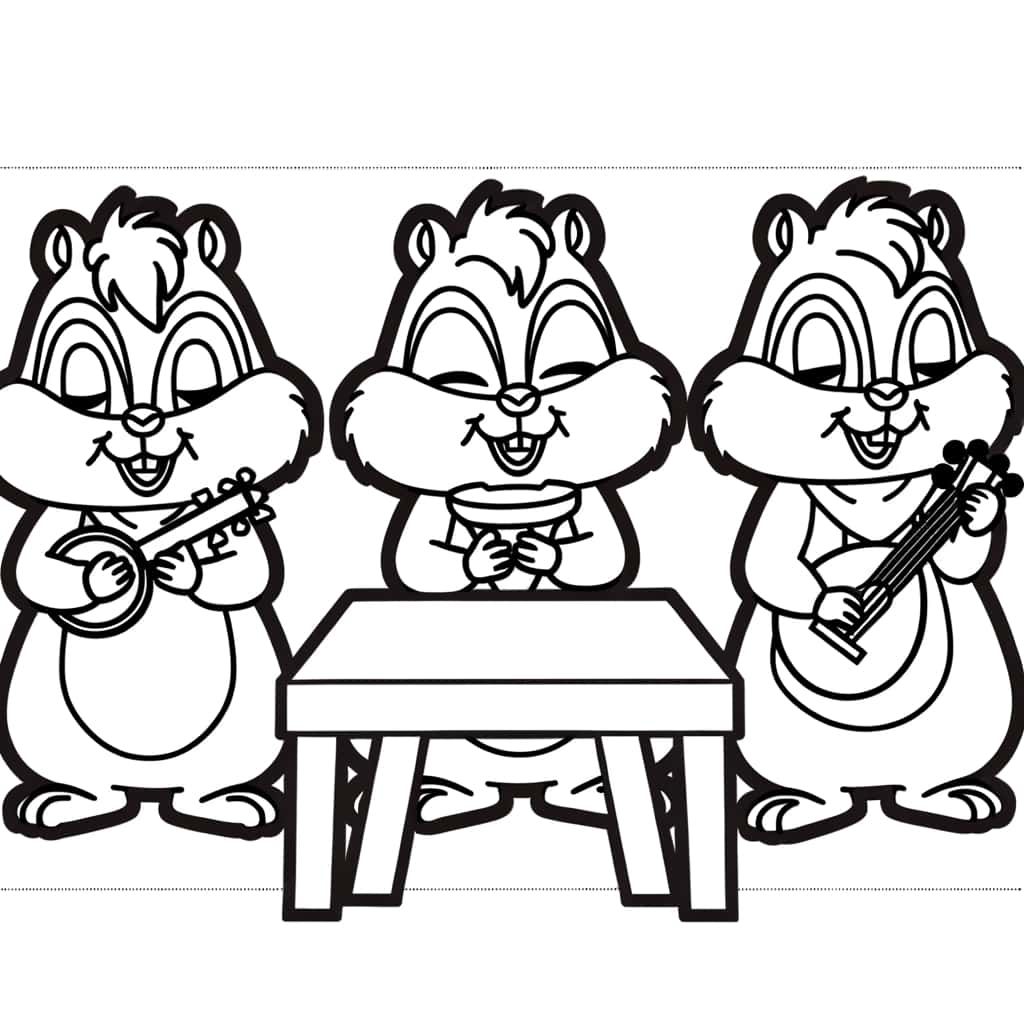 Coloriage Trio Musical Chipmunks à imprimer et colorier