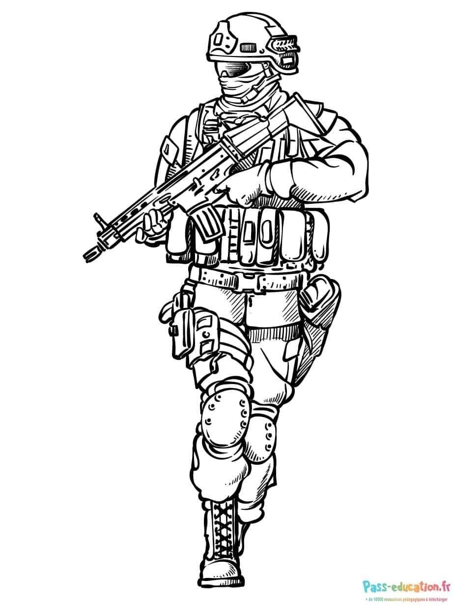 Coloriage Soldat équipé à imprimer et colorier
