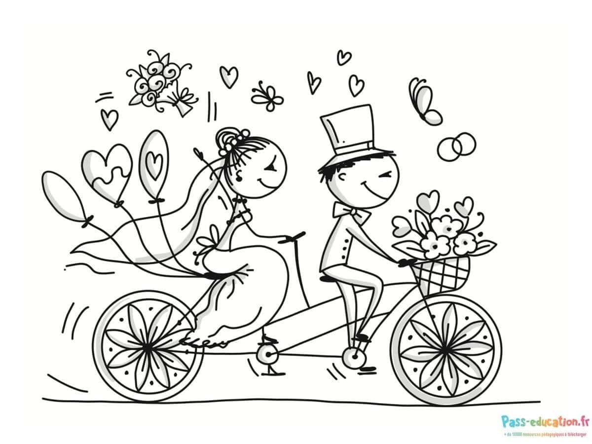 Coloriage Mariage à vélo à imprimer et colorier