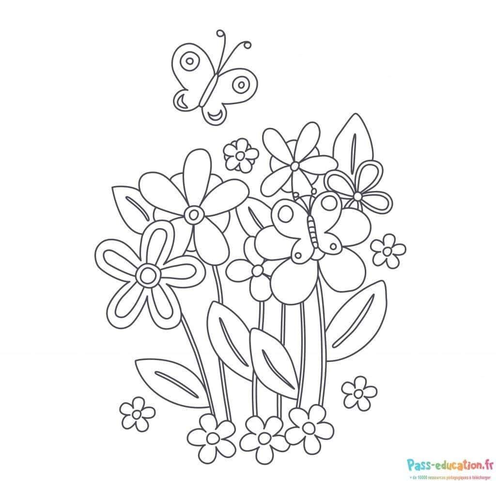 Coloriage Fleurs et papillons à imprimer et colorier