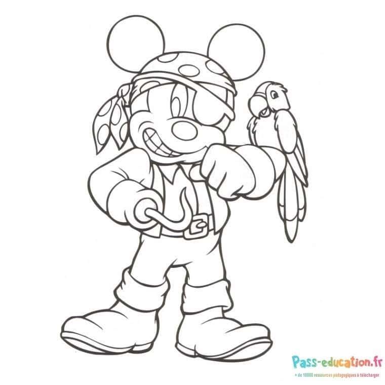 Coloriage Pirate Mickey et perroquet à imprimer et colorier