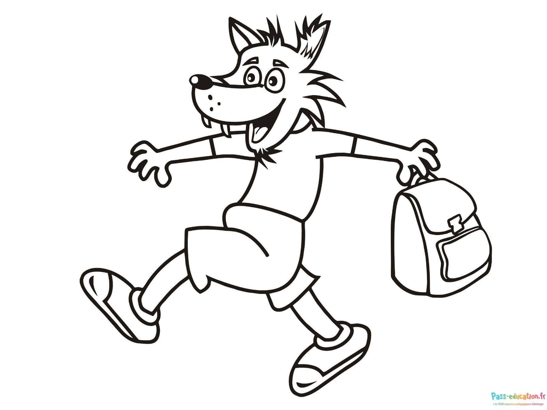 Coloriage Loup écolier à imprimer et colorier