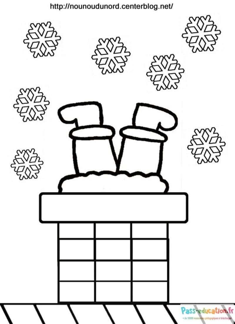 Coloriage Cheminée enneigée à imprimer et colorier