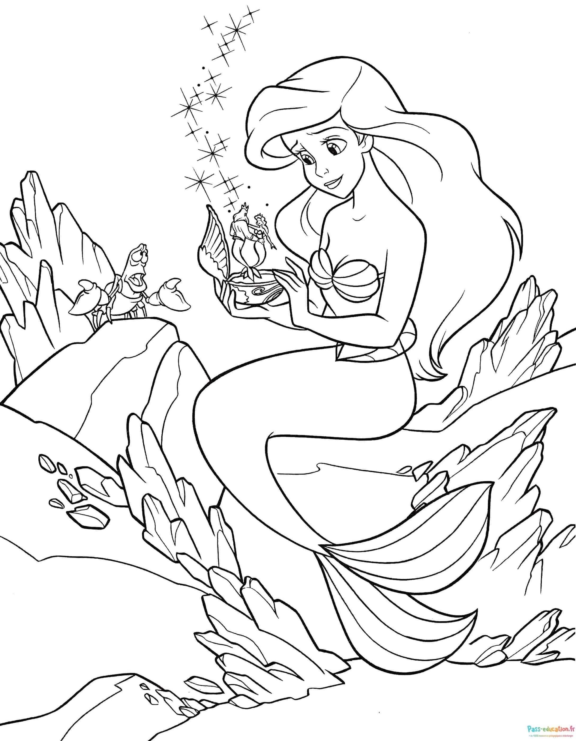 Coloriage Sirène contemplative à imprimer et colorier