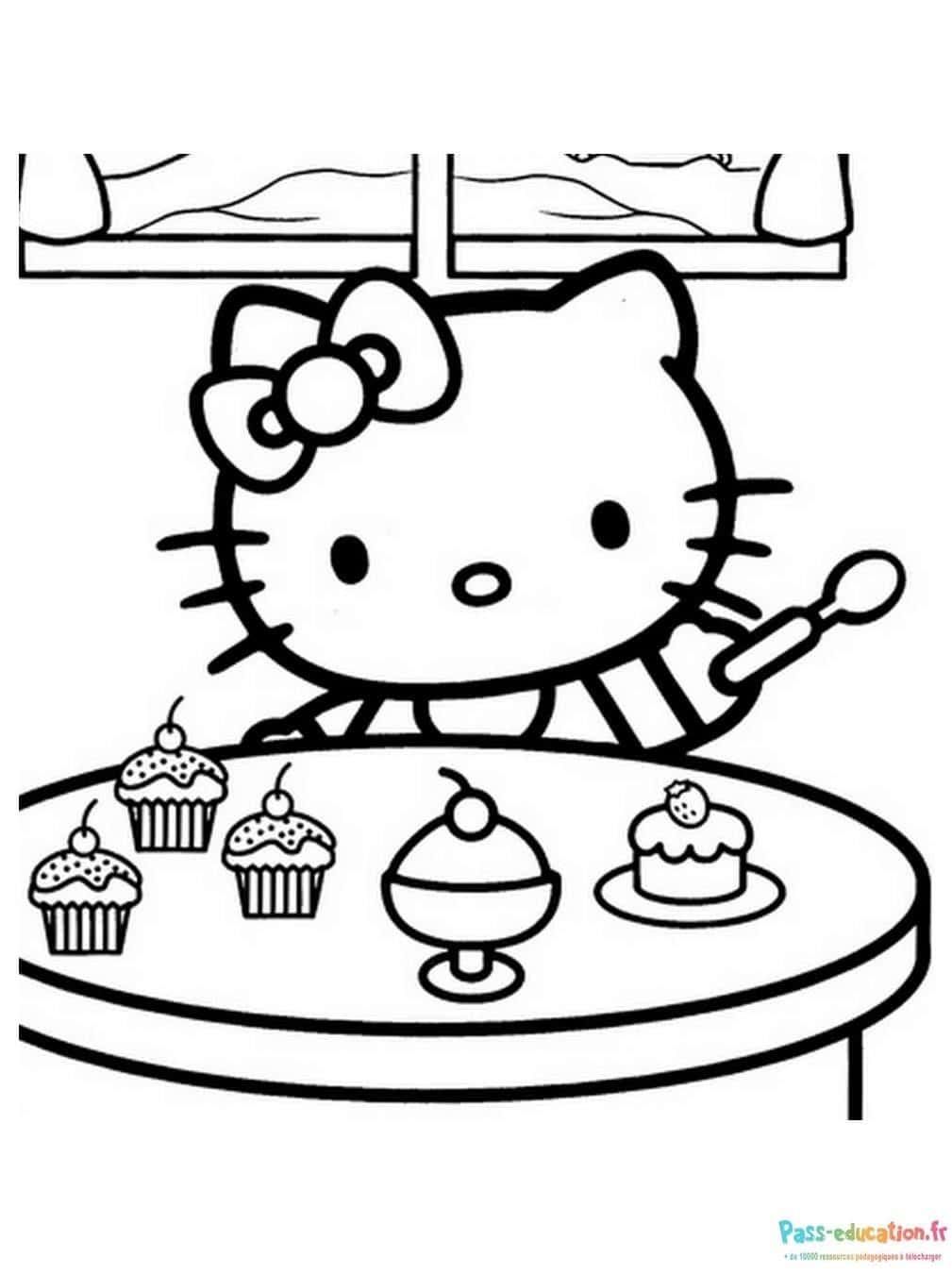 Coloriage Hello Kitty pâtissière à imprimer et colorier