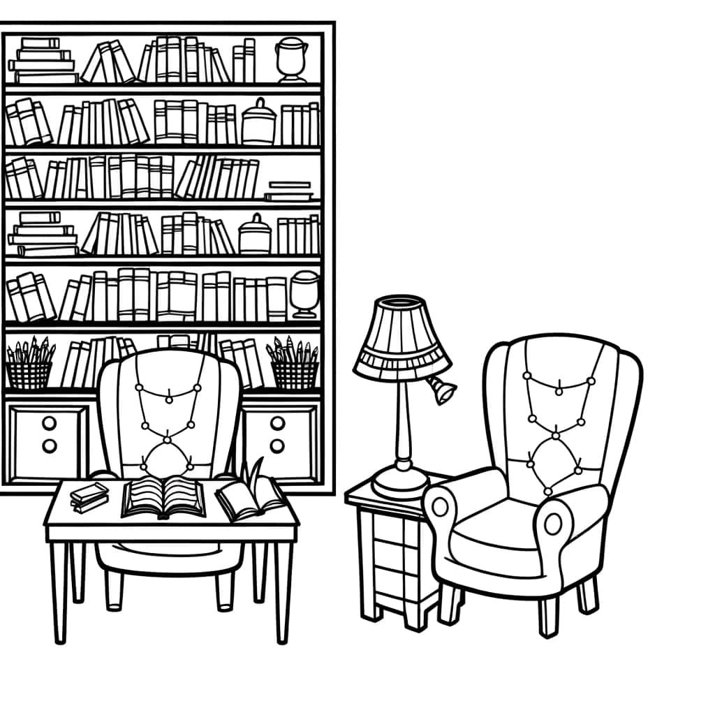 Coloriage Bibliothèque cosy à imprimer et colorier