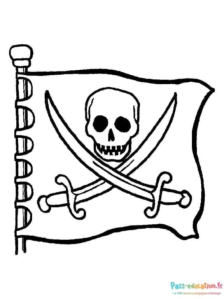 Coloriage Drapeau pirate à imprimer et colorier
