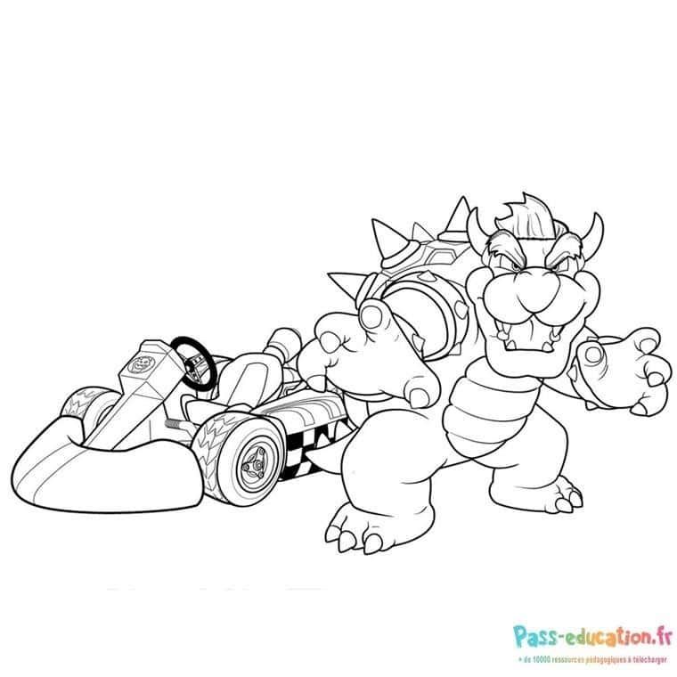 Coloriage Bowser en kart à imprimer et colorier