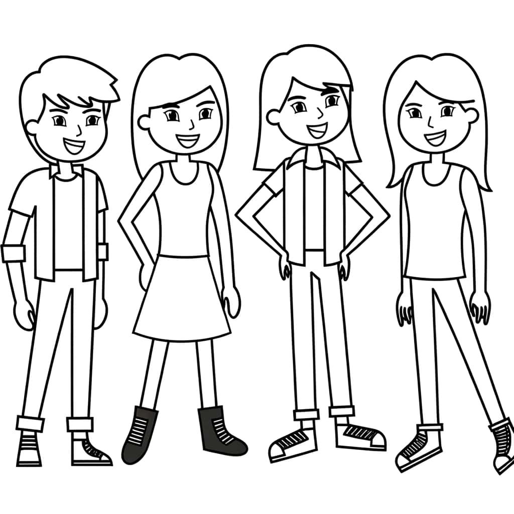 Coloriage Groupe musical stylisé à imprimer et colorier