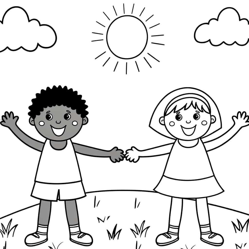 Coloriage Amis souriants à imprimer et colorier